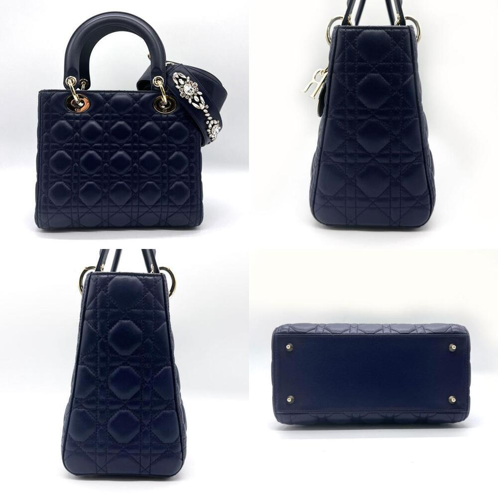Dior lambskin Blue Christian Bag Shoulder Lady  Navy gold 2way Blue Gold